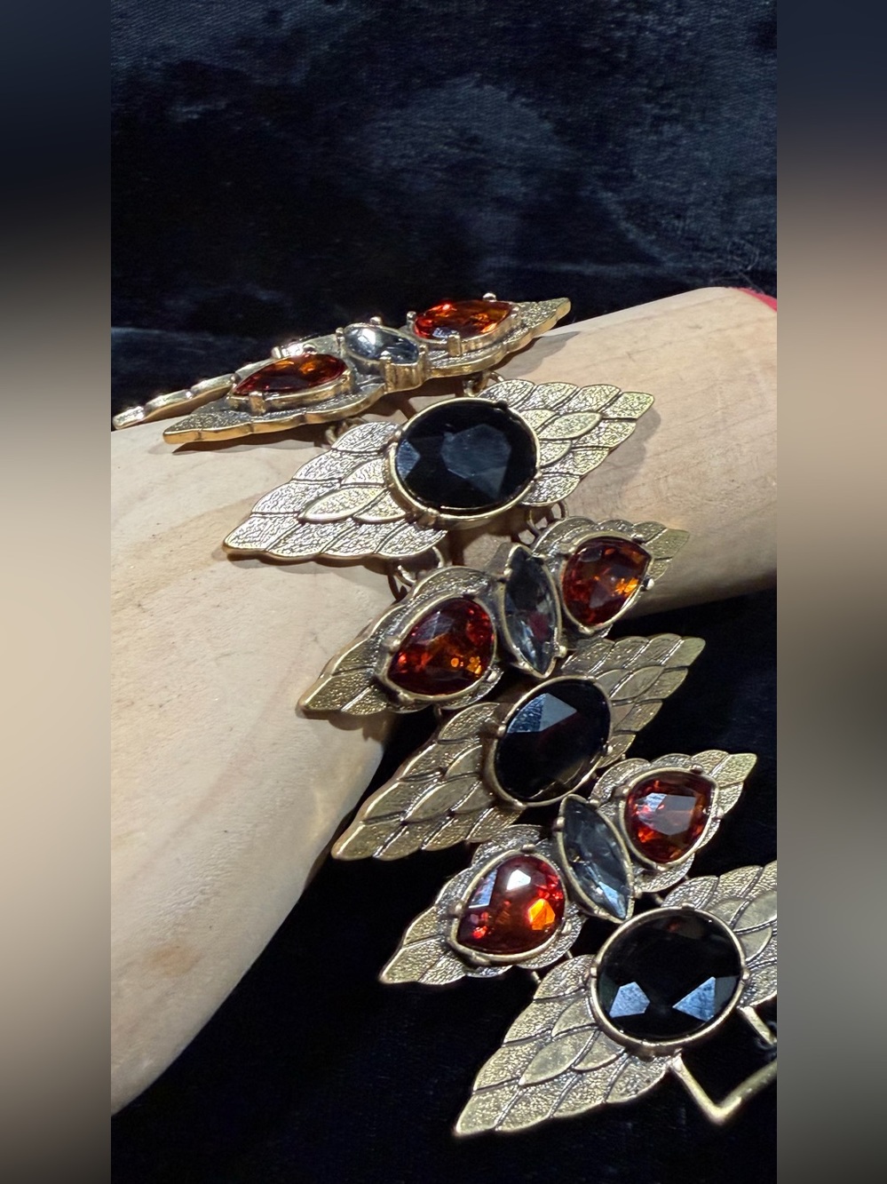 R.J. Graziano Statement Textured Art Deco Revival Glam Gemstone Link Bracelet 7”